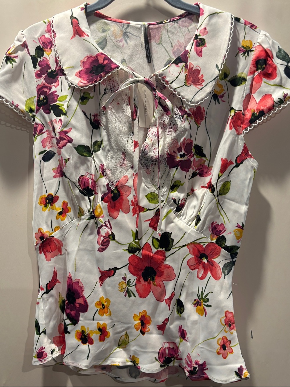 Anthropologie Silken Peter Pan Collard In Blush Floral Size Medium New With Tags